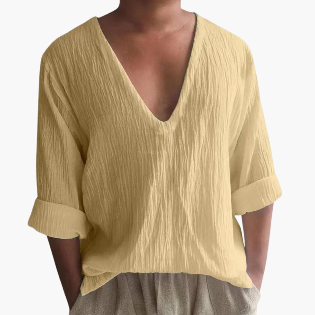 T shirt Homme avec Col en V et Surface Texturée