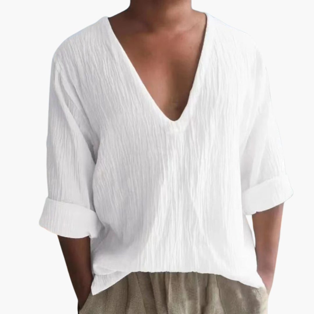 T shirt Homme avec Col en V et Surface Texturée