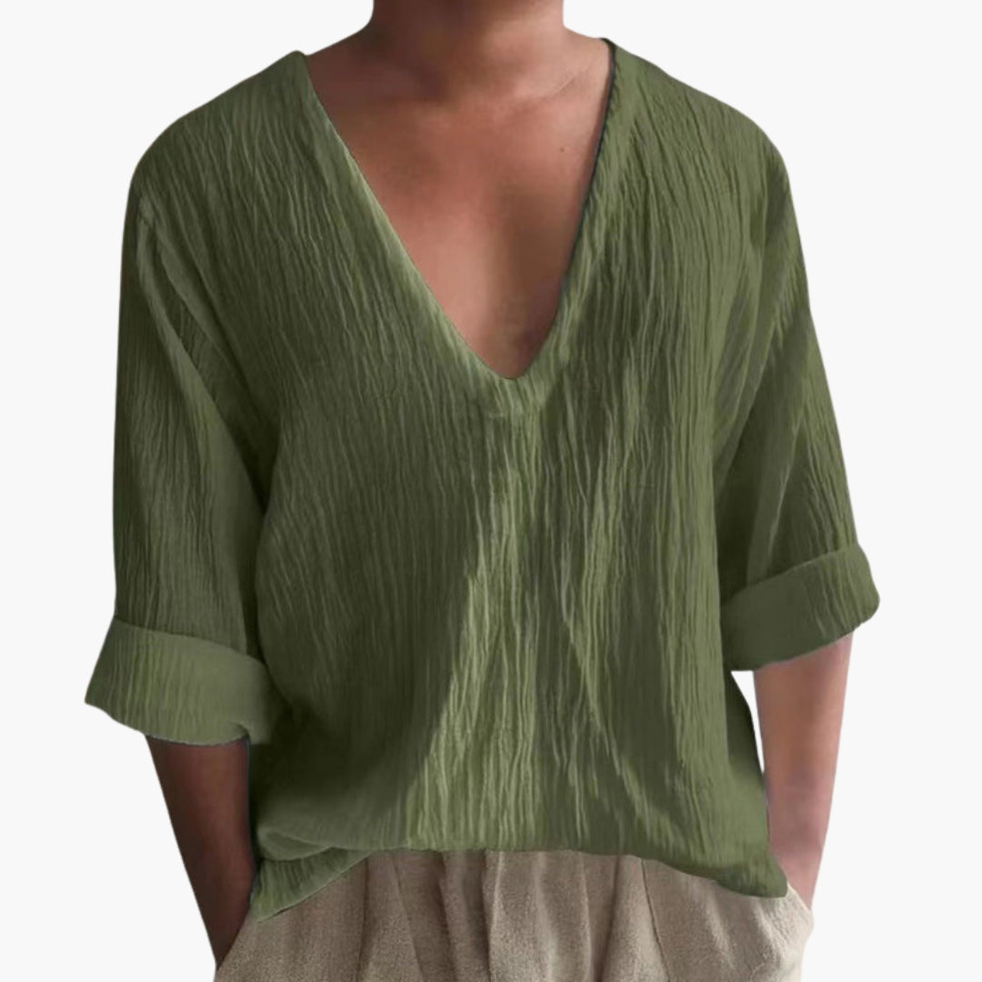 T shirt Homme avec Col en V et Surface Texturée