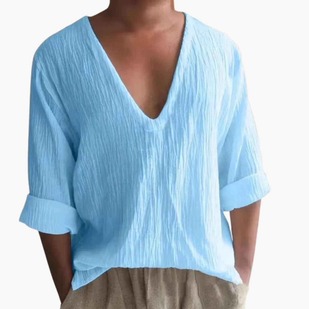 T shirt Homme avec Col en V et Surface Texturée