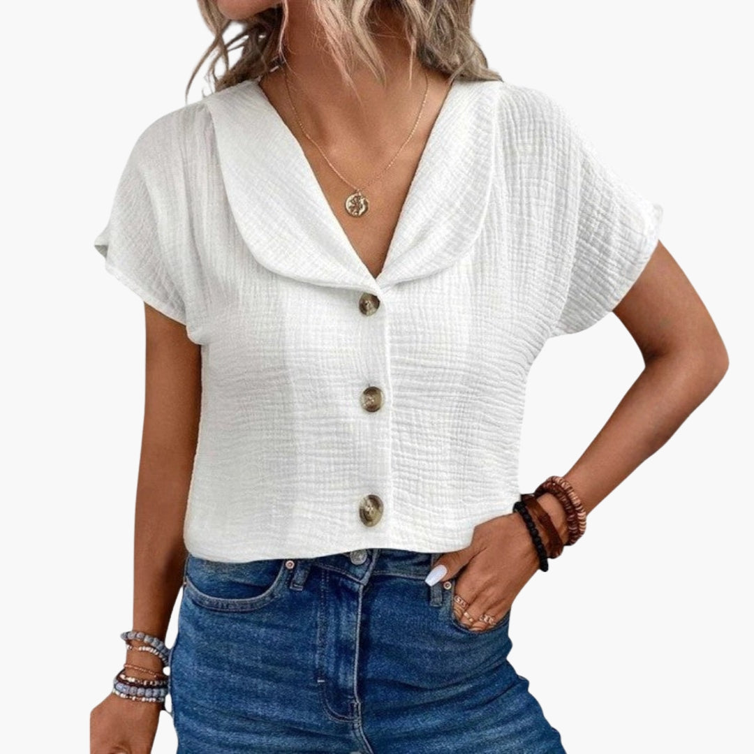 T-shirt til kvinder med knapper og V-hals