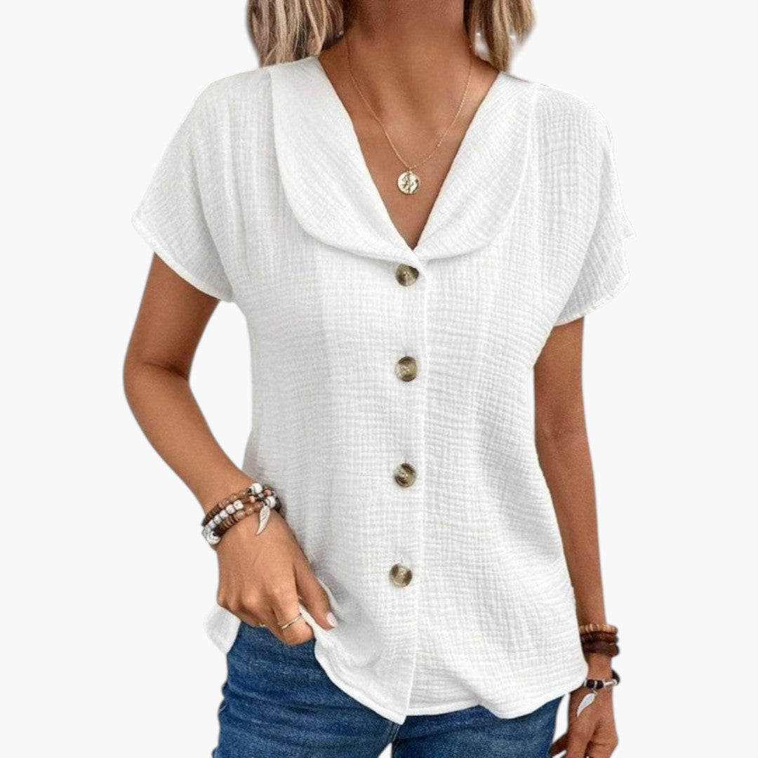 T-shirt til kvinder med knapper og V-hals