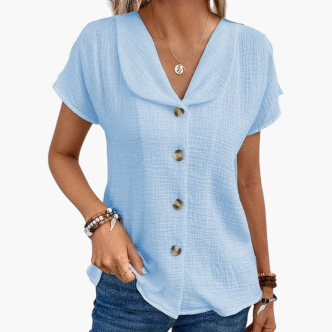 T-shirt til kvinder med knapper og V-hals