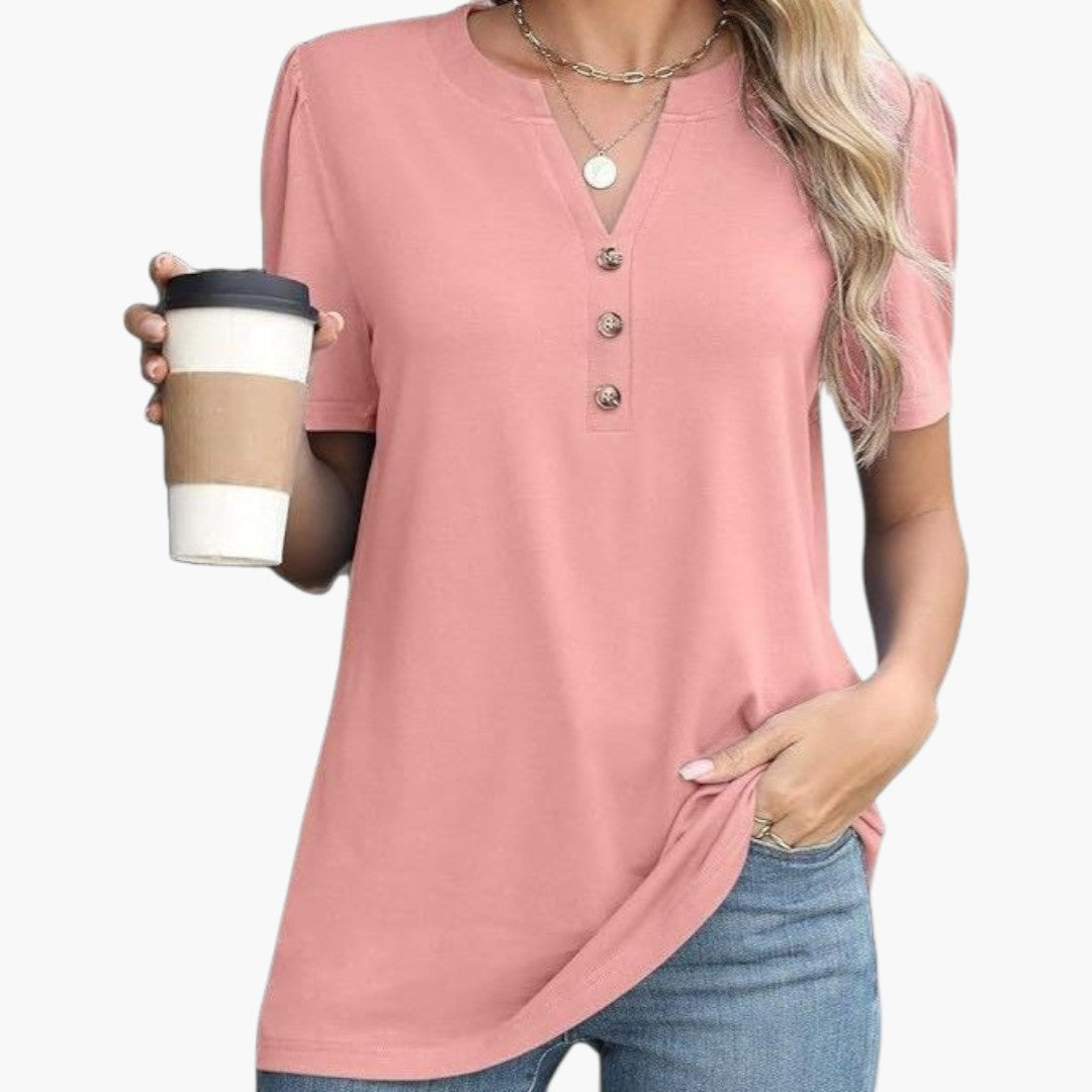 T shirt femme à encolure boutonnée et manches courtes