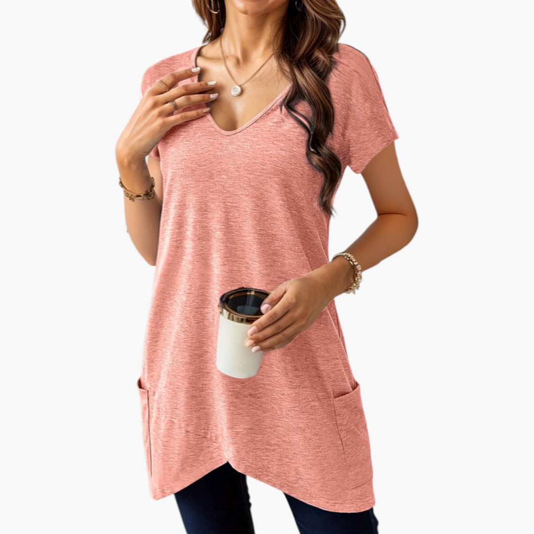 Women's shirt with V-neck and side pockets