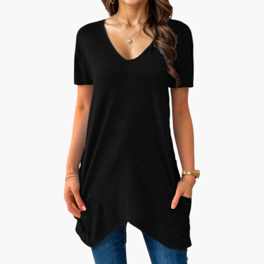 Women's shirt with V-neck and side pockets