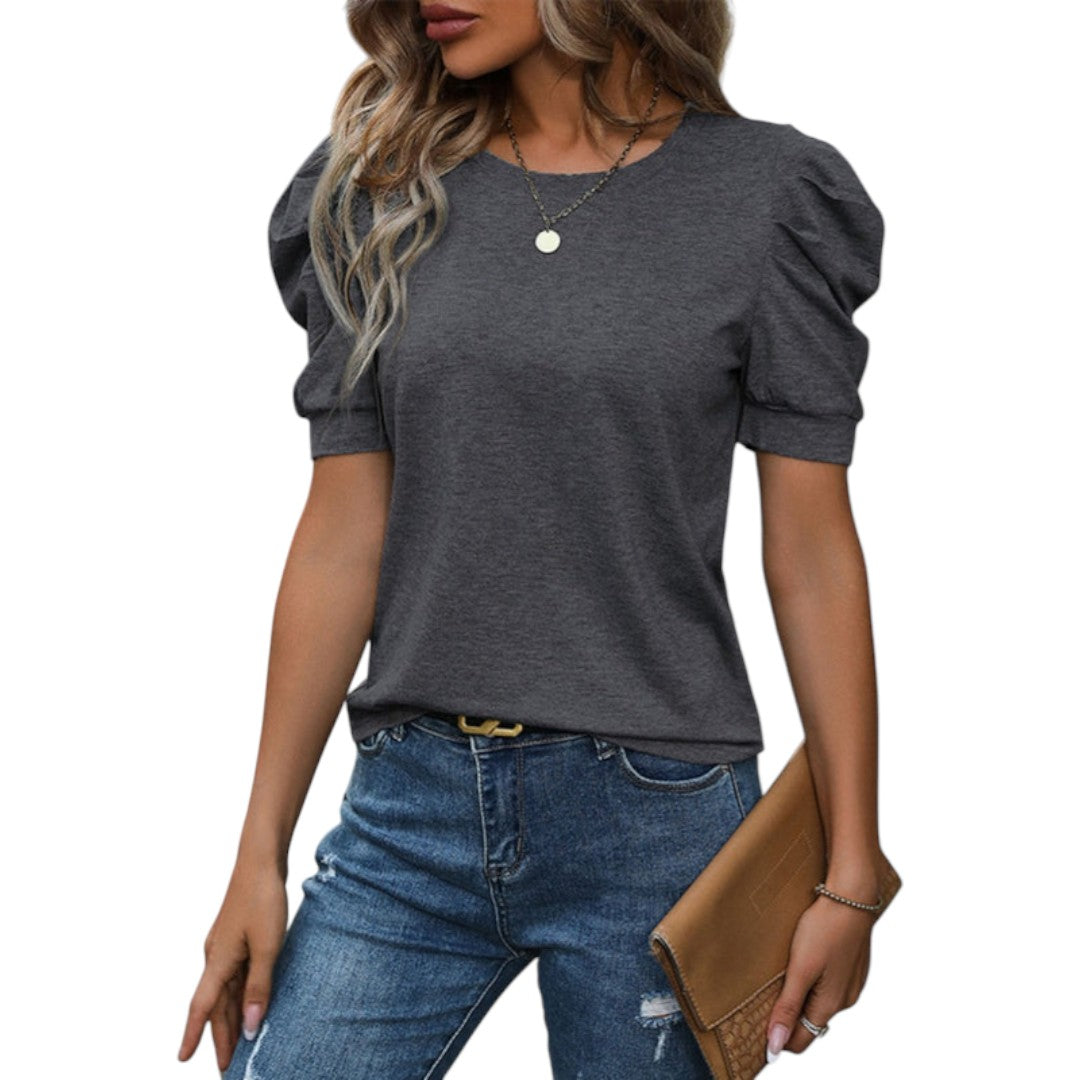 T shirt femme à manches bouffantes et encolure ronde