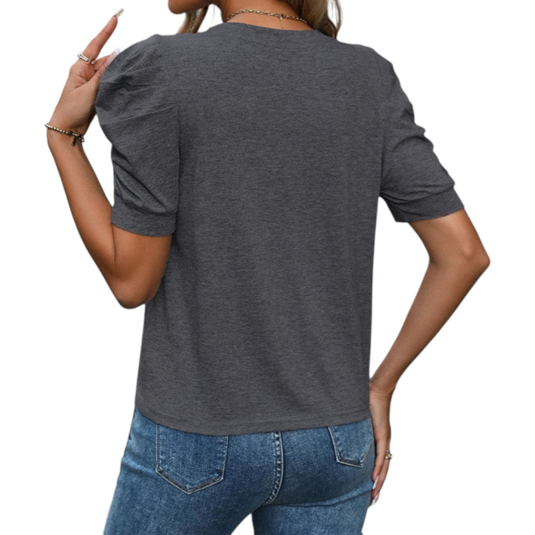 T shirt femme à manches bouffantes et encolure ronde