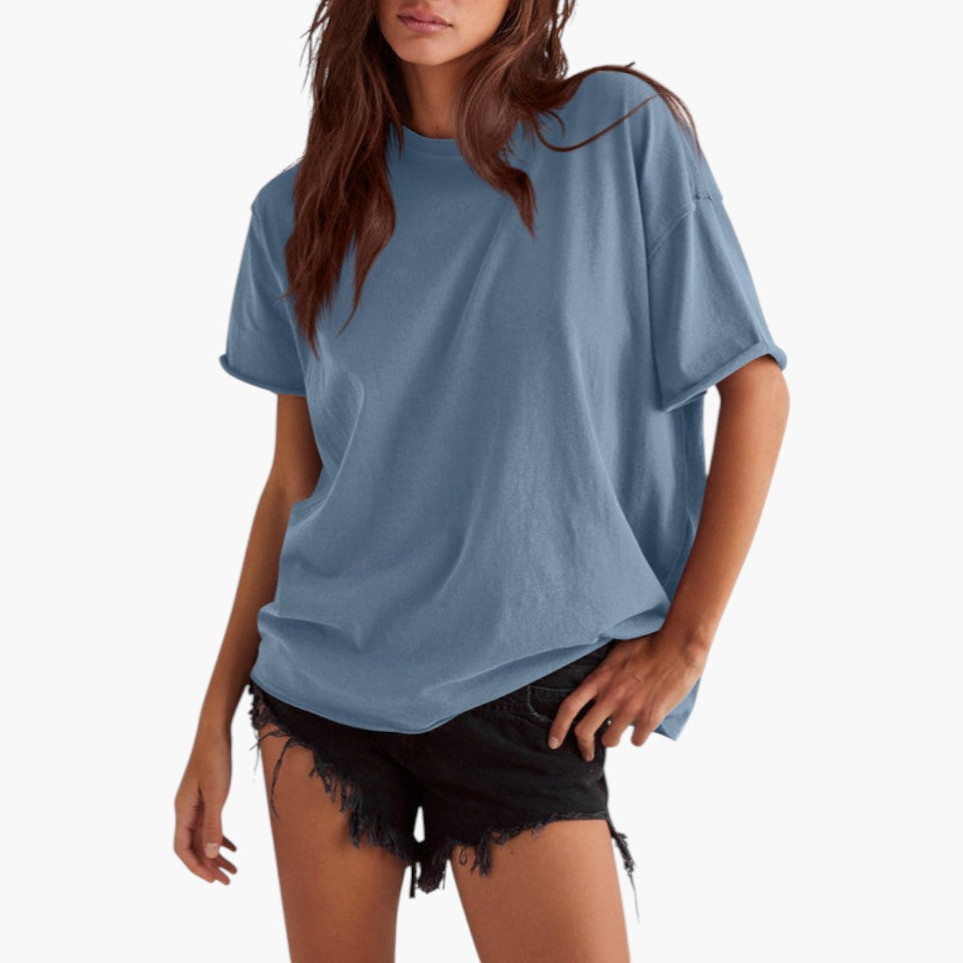 T shirt femme ample à encolure ronde et manches courtes