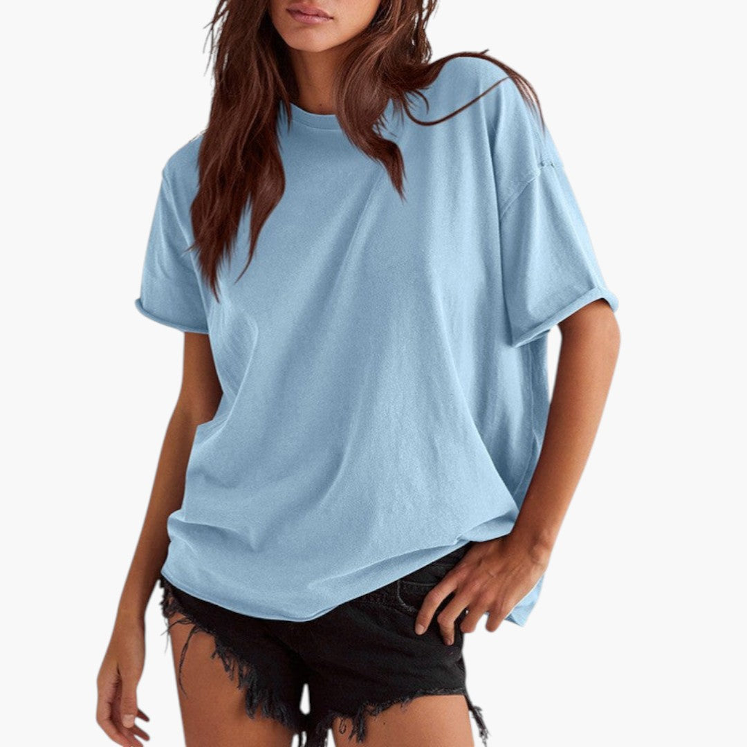 T shirt femme ample à encolure ronde et manches courtes