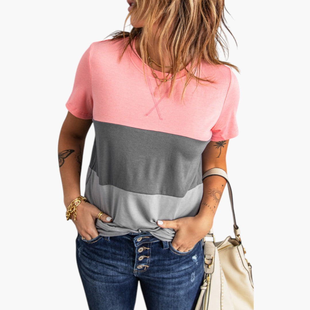 T-shirt de senhora com painéis em blocos de cor