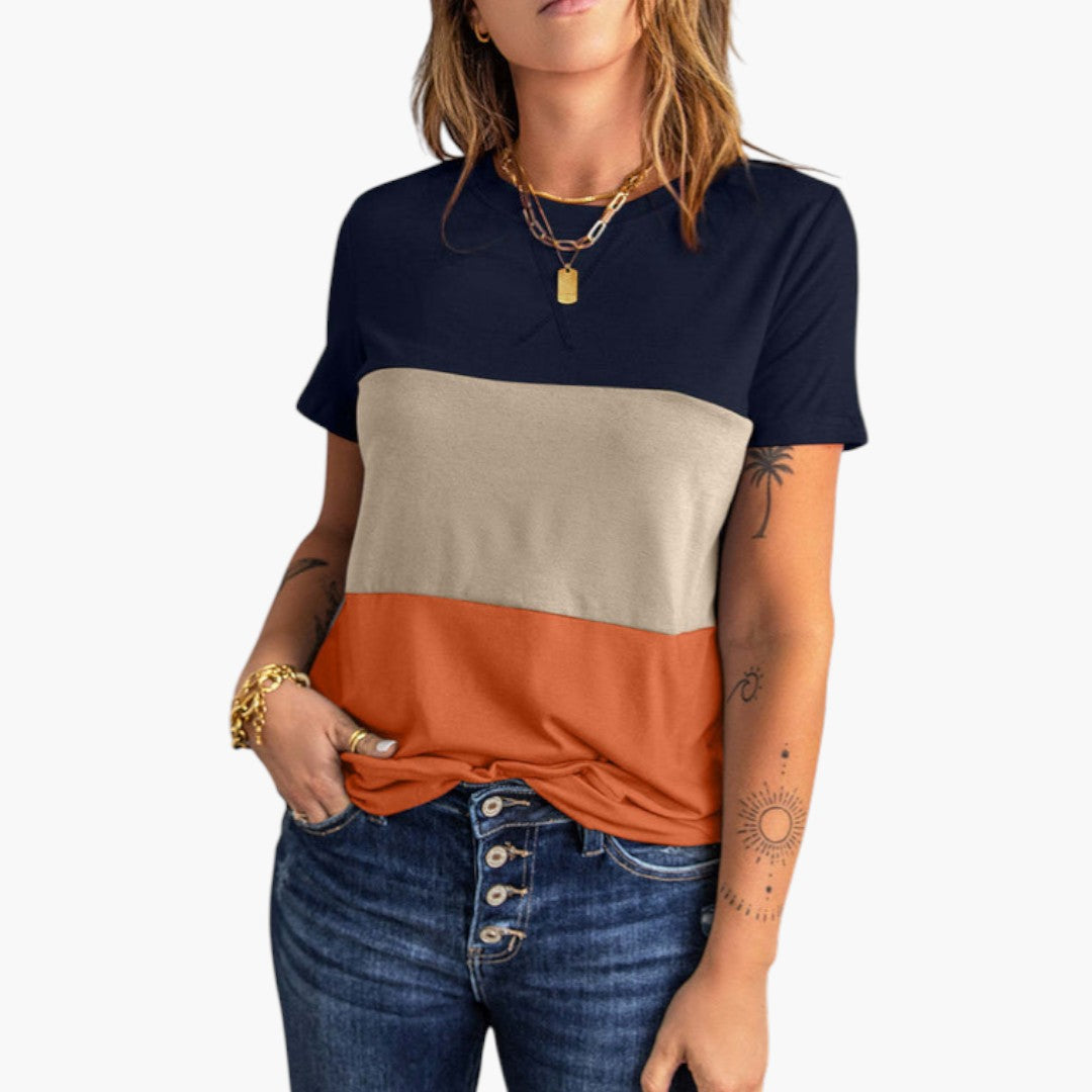 T-shirt de senhora com painéis em blocos de cor