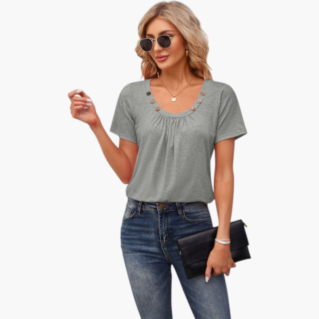 Women's shirt with decorative buttons and short sleeves