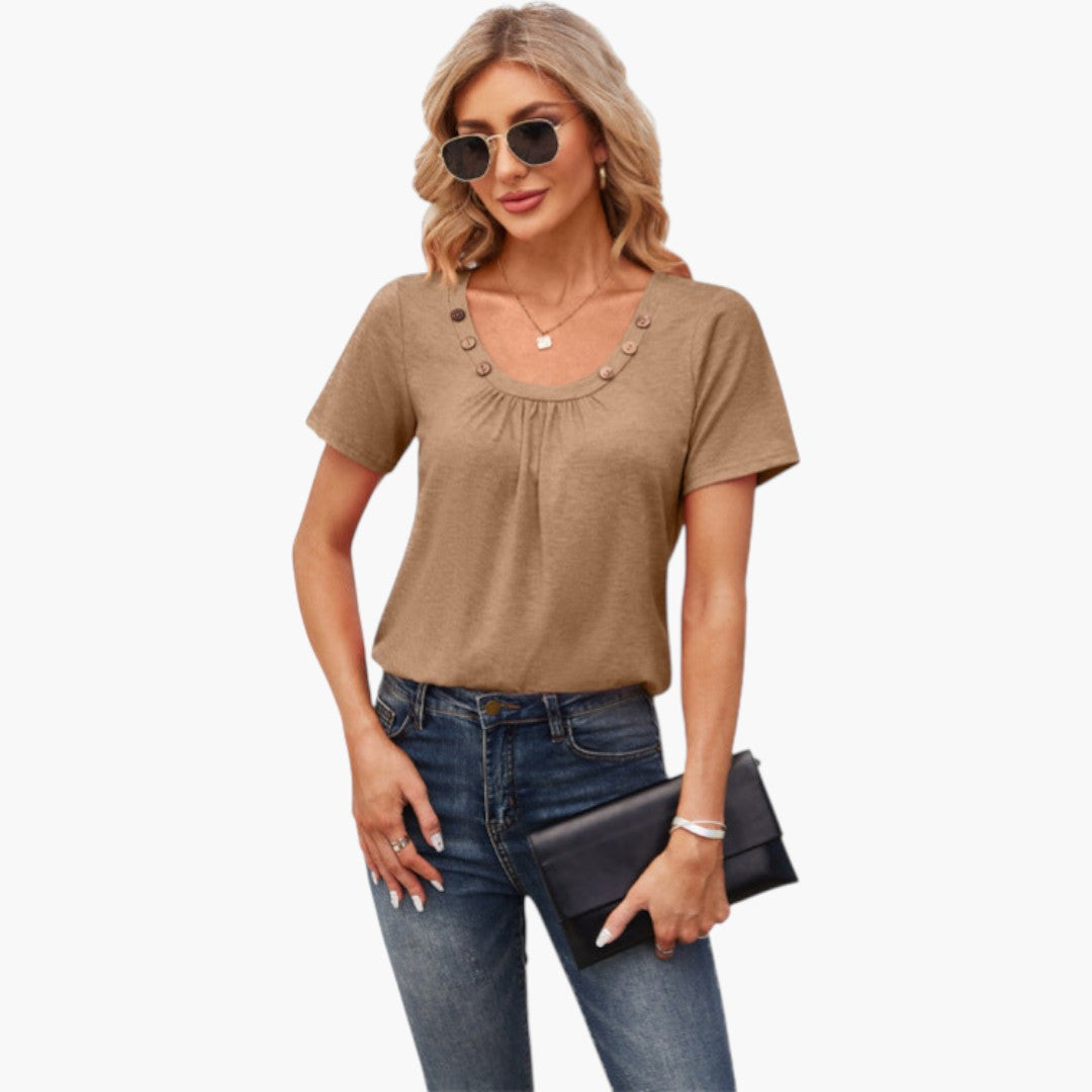 Women's shirt with decorative buttons and short sleeves