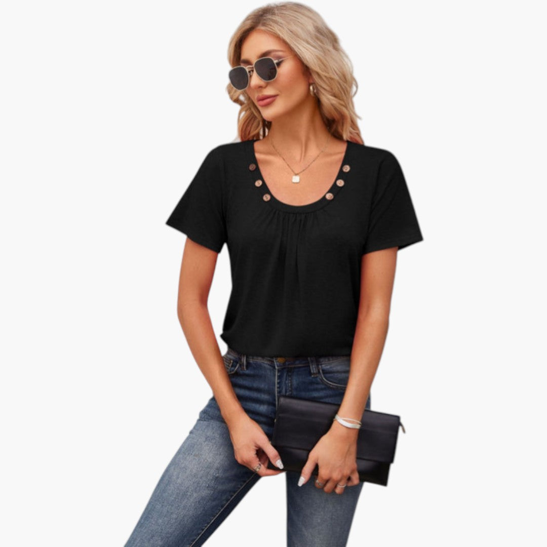 Women's shirt with decorative buttons and short sleeves