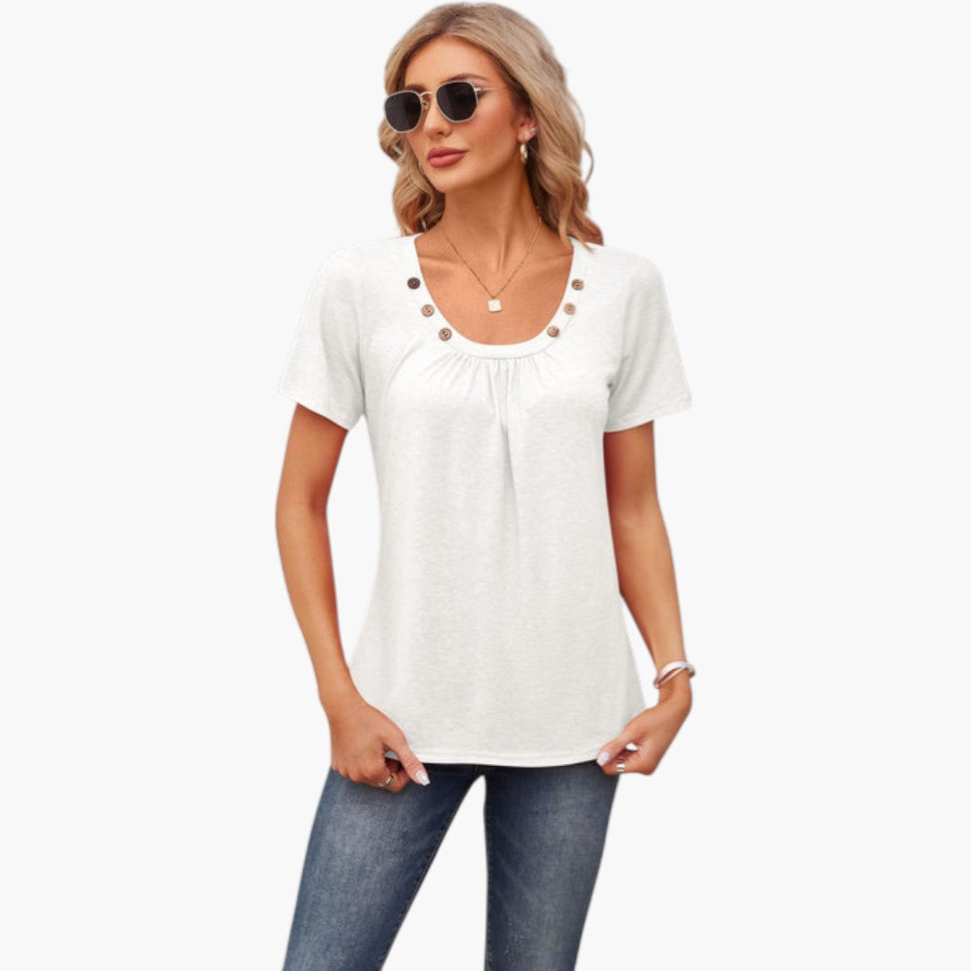Women's shirt with decorative buttons and short sleeves
