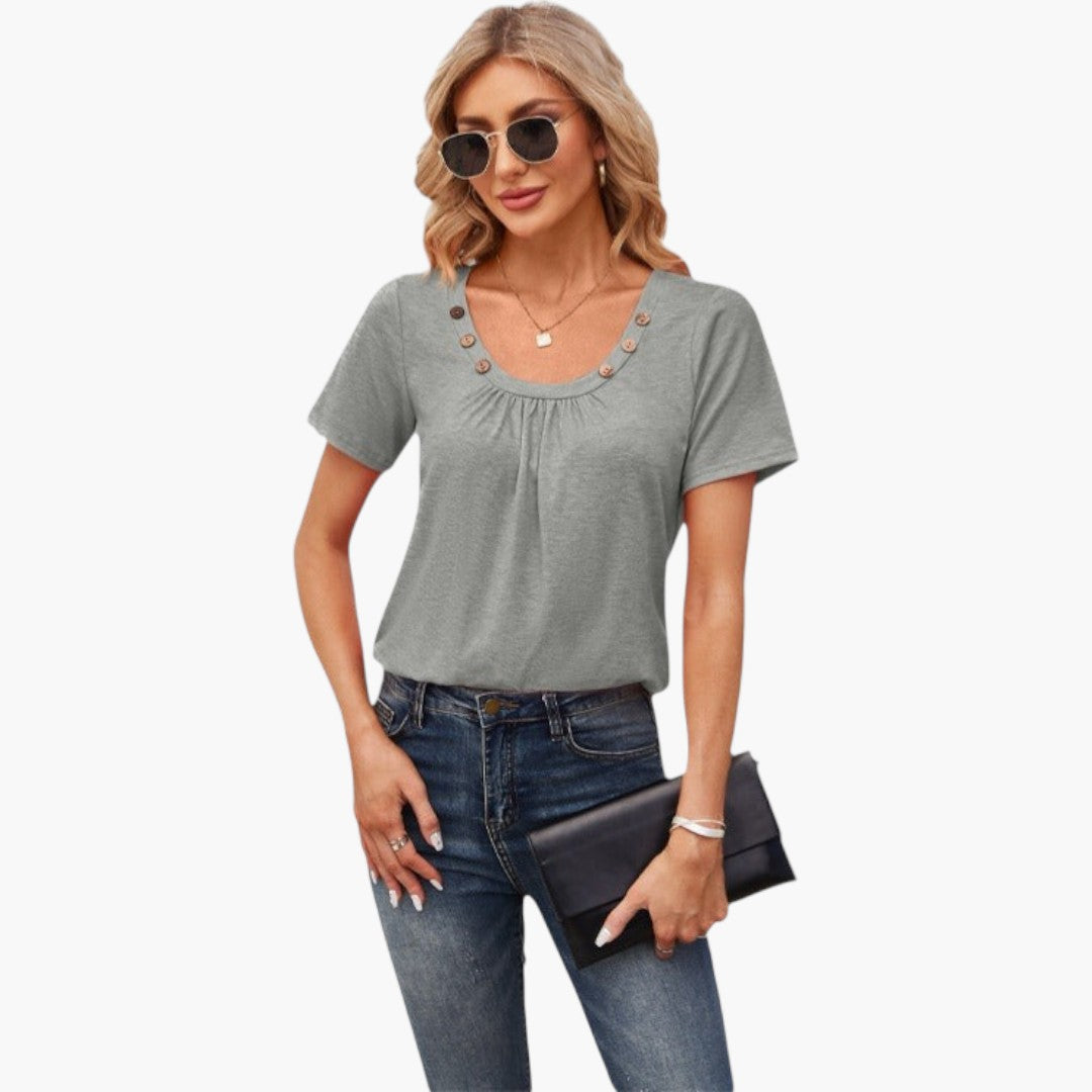 Women's shirt with decorative buttons and short sleeves