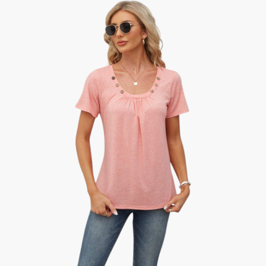 Women's shirt with decorative buttons and short sleeves