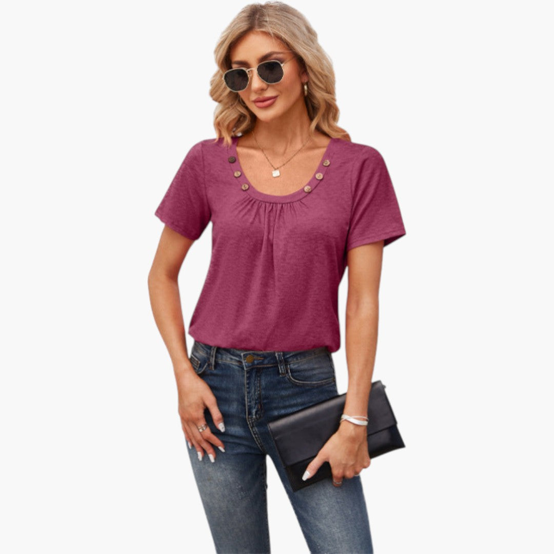 Women's shirt with decorative buttons and short sleeves