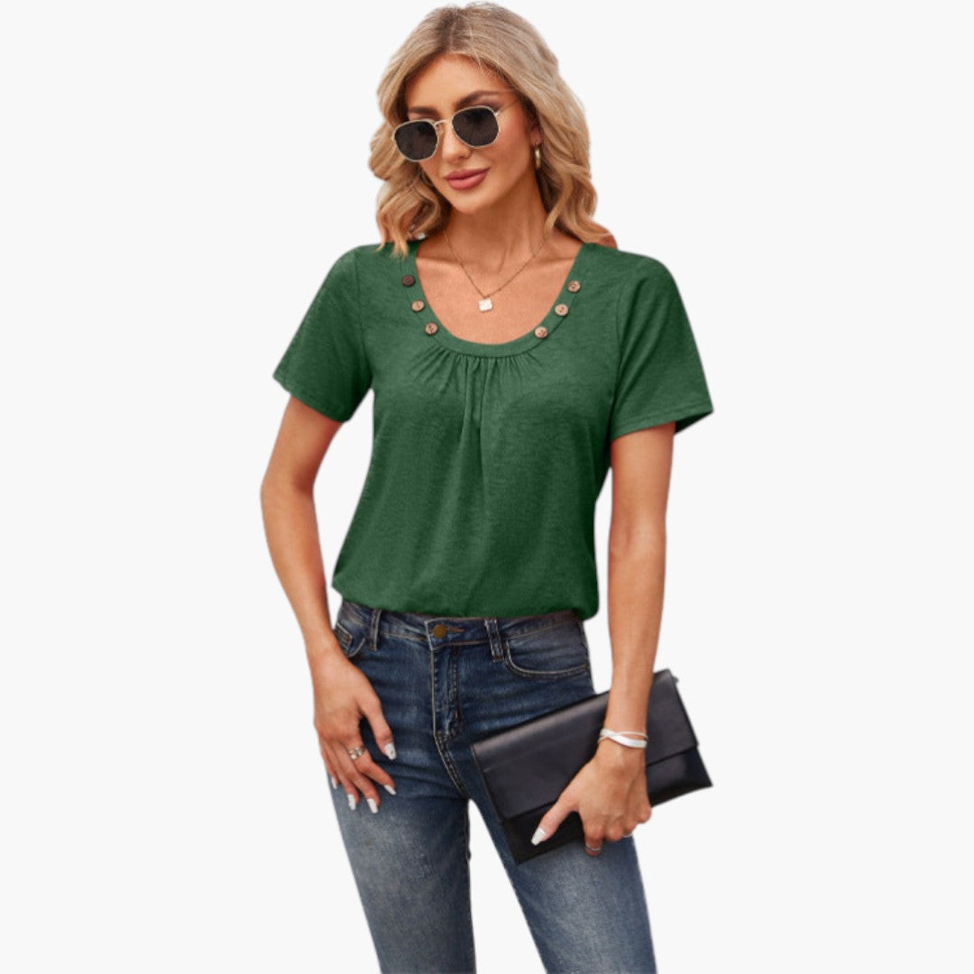 Women's shirt with decorative buttons and short sleeves