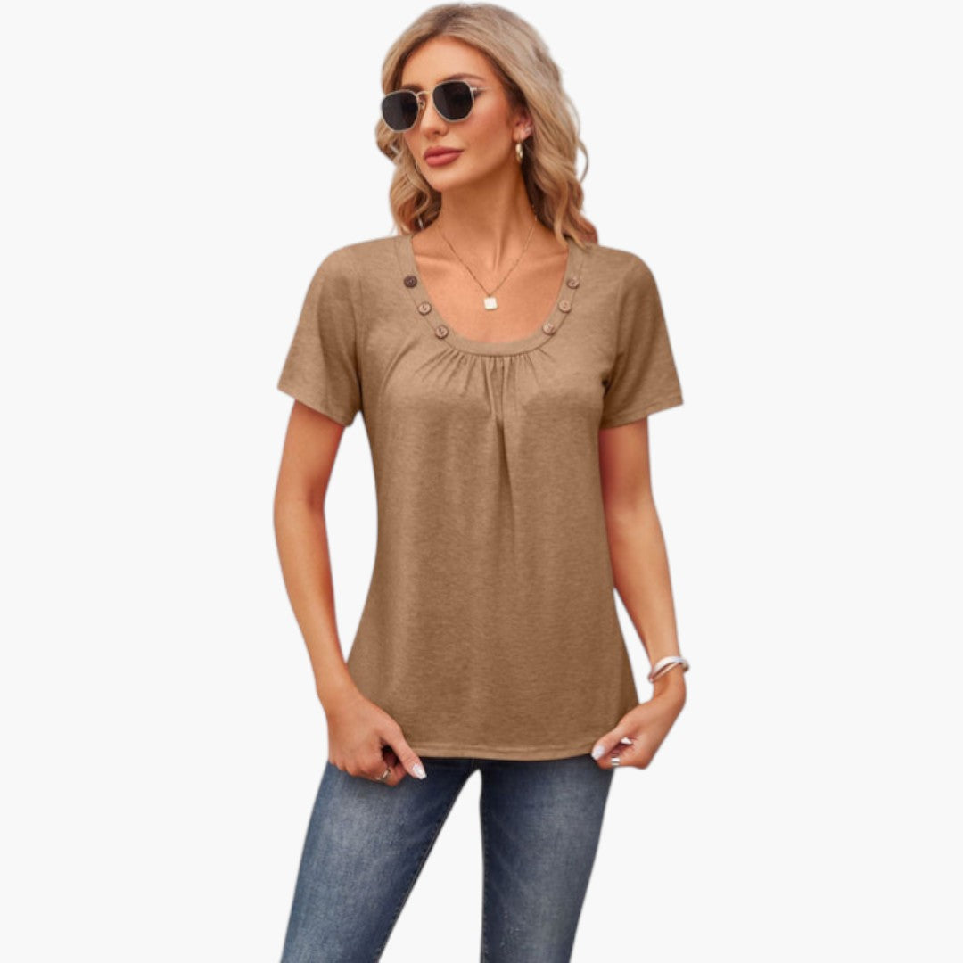 Women's shirt with decorative buttons and short sleeves