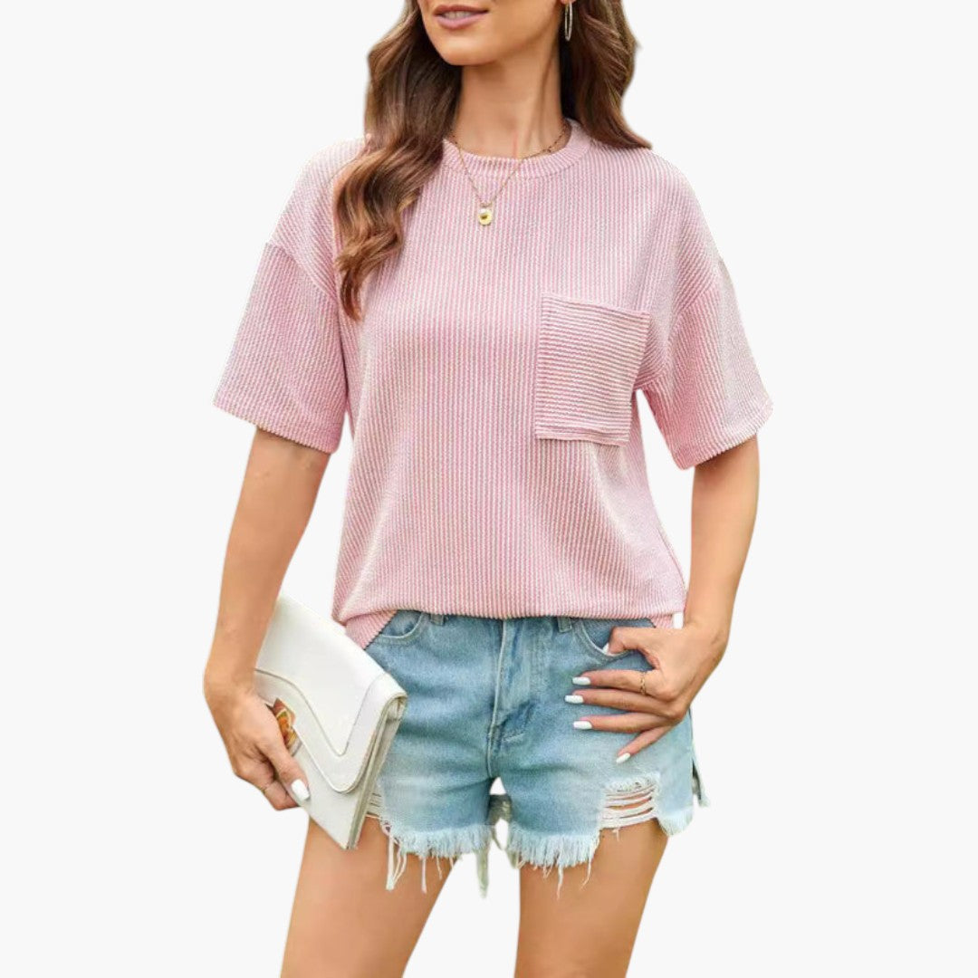 Women's shirt with chest pocket and textured surface