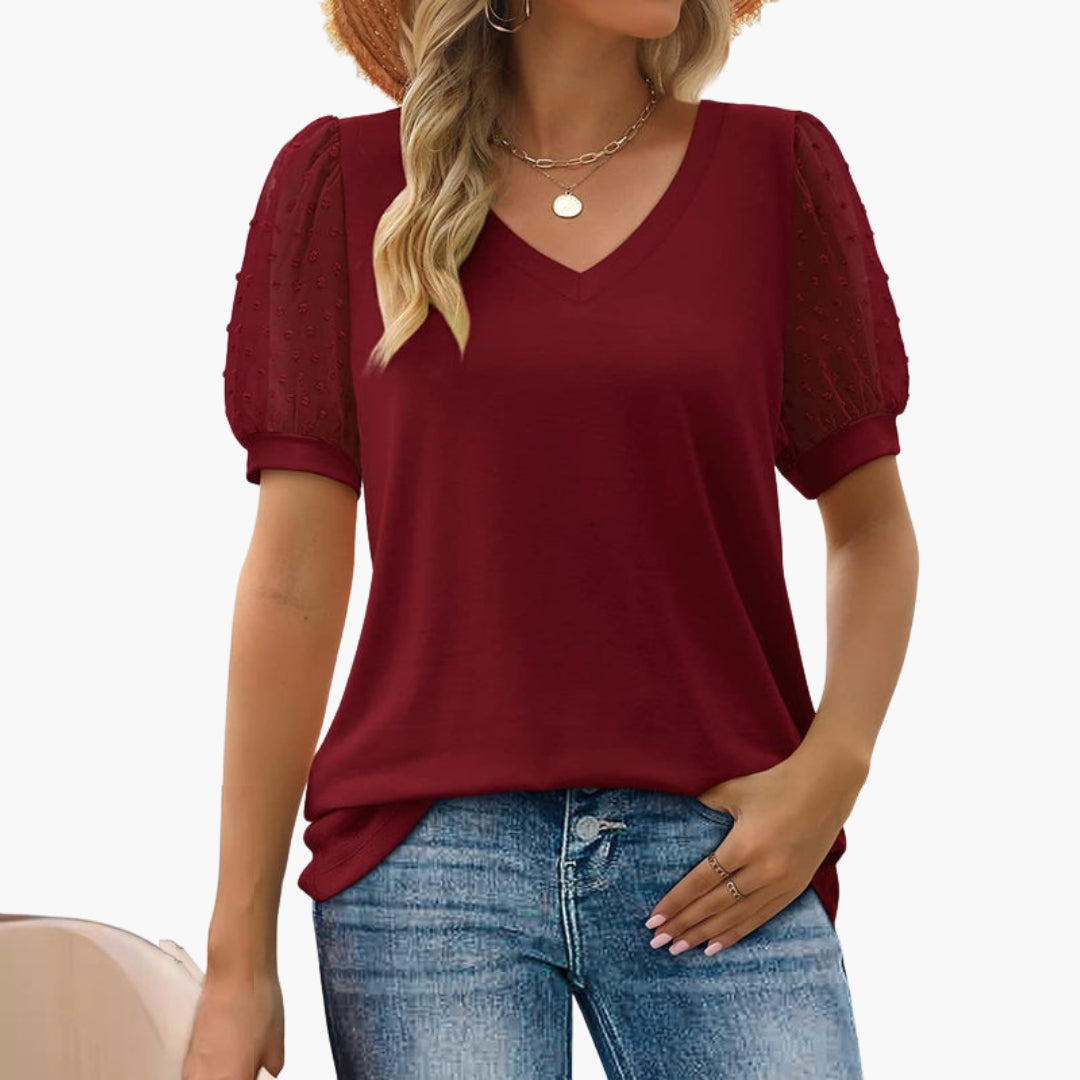 Women's V-neck shirt with puffed sleeves