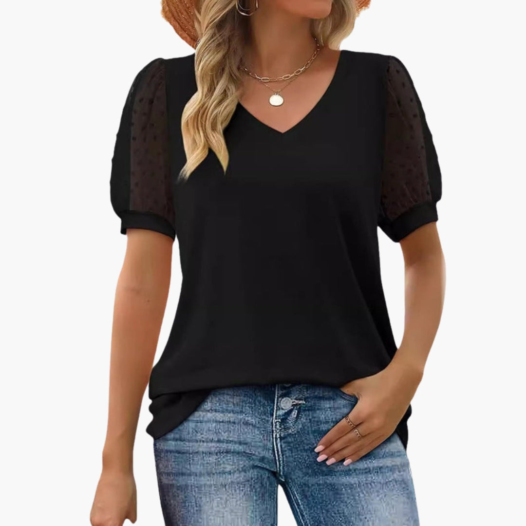 Women's V-neck shirt with puffed sleeves