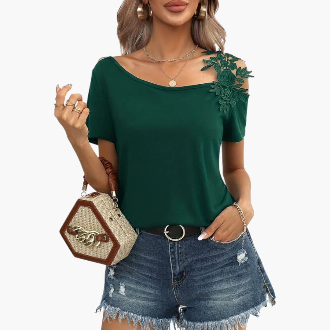 T shirt femme col large avec applique florale