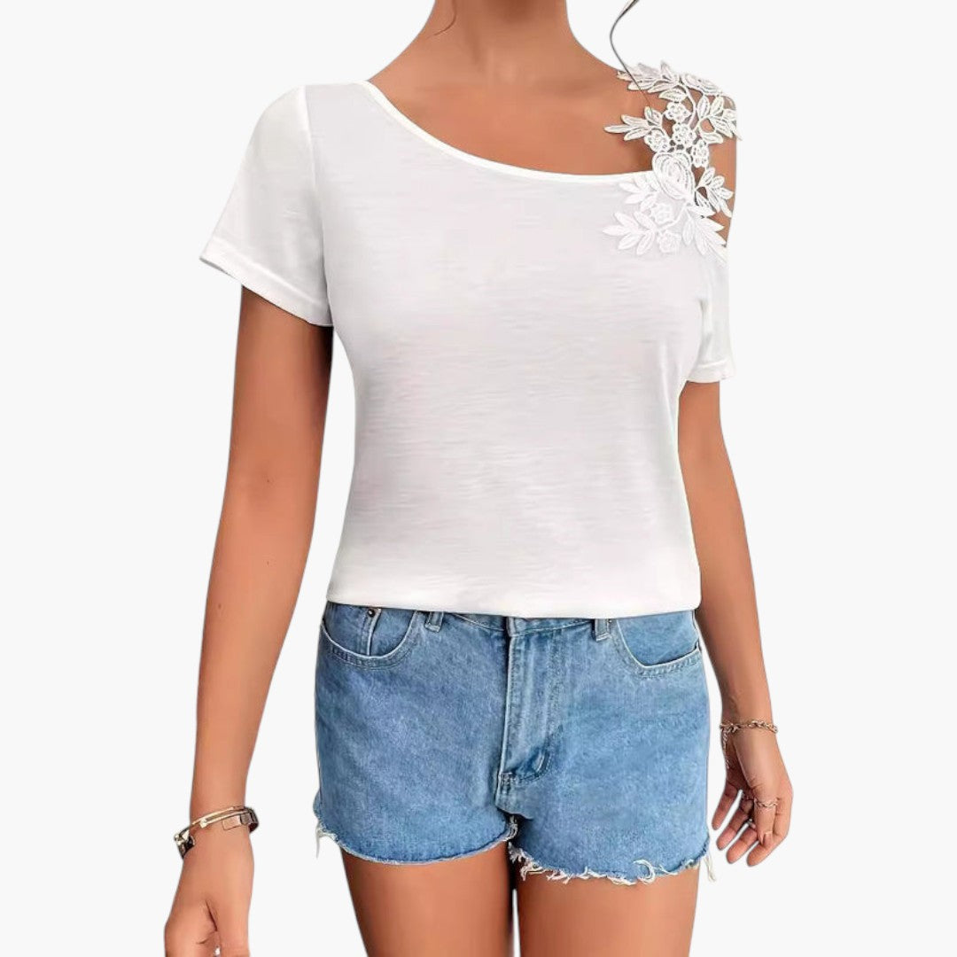 T shirt femme col large avec applique florale