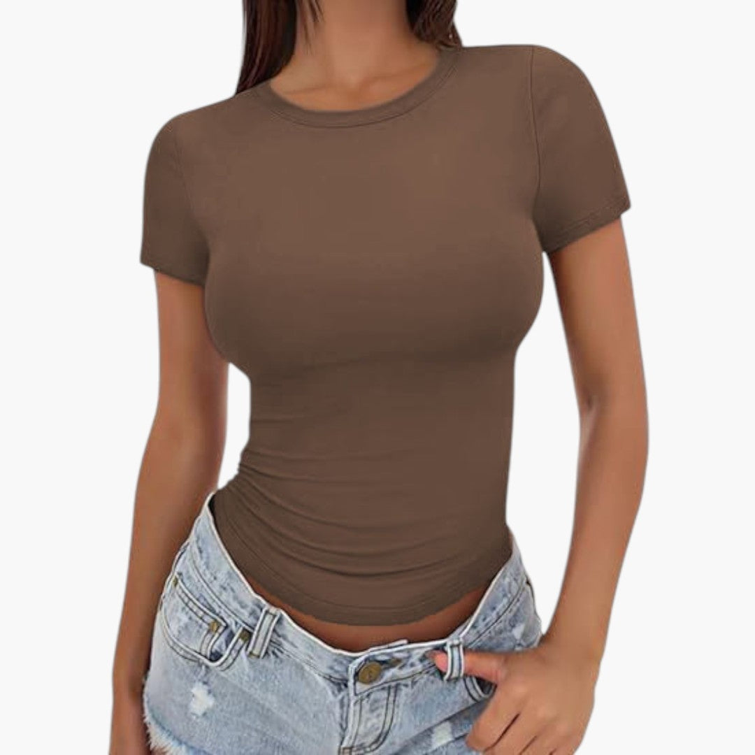 T shirt femme col rond à manches courtes