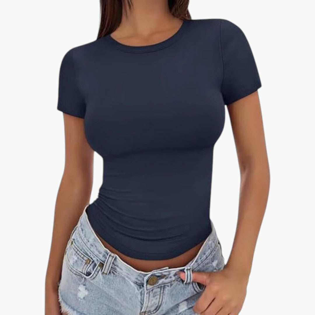 T shirt femme col rond à manches courtes