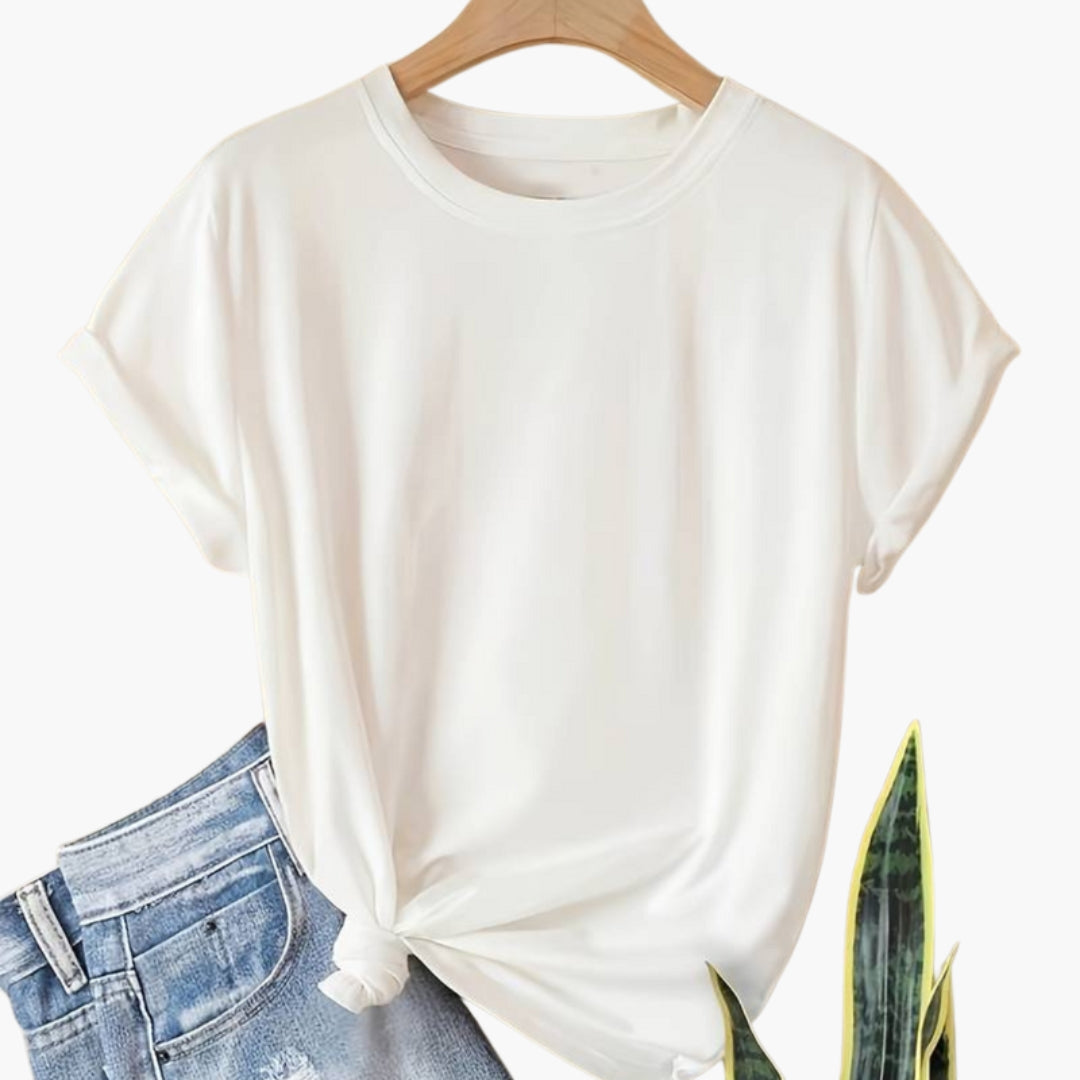 women's round-neck short-sleeve shirt with plain surface