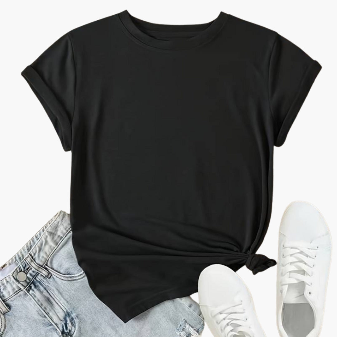 women's round-neck short-sleeve shirt with plain surface