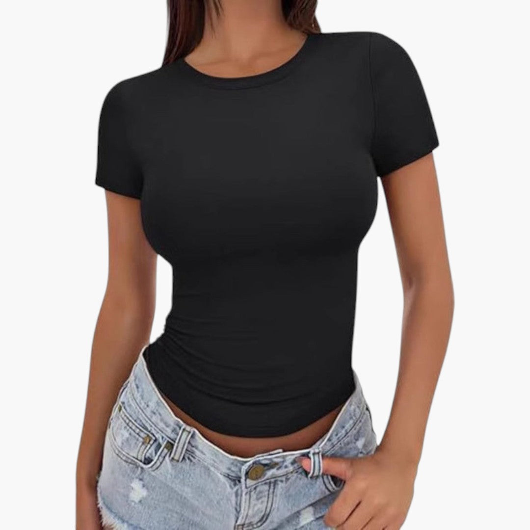 T shirt femme col rond à manches courtes
