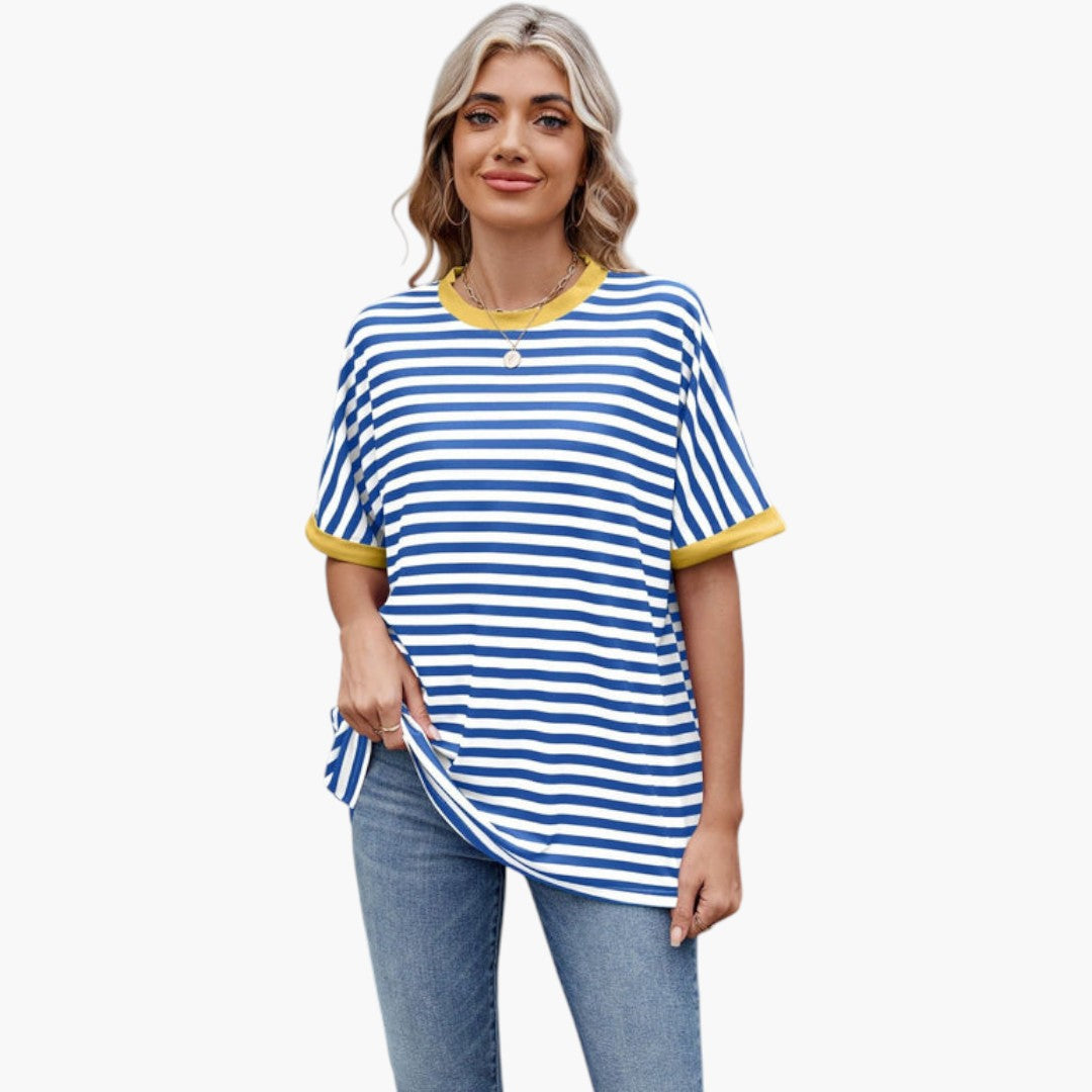 T shirt femme col rond à rayures horizontales