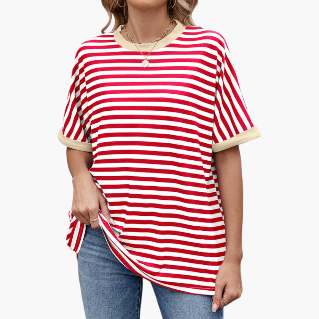 T shirt femme col rond à rayures horizontales