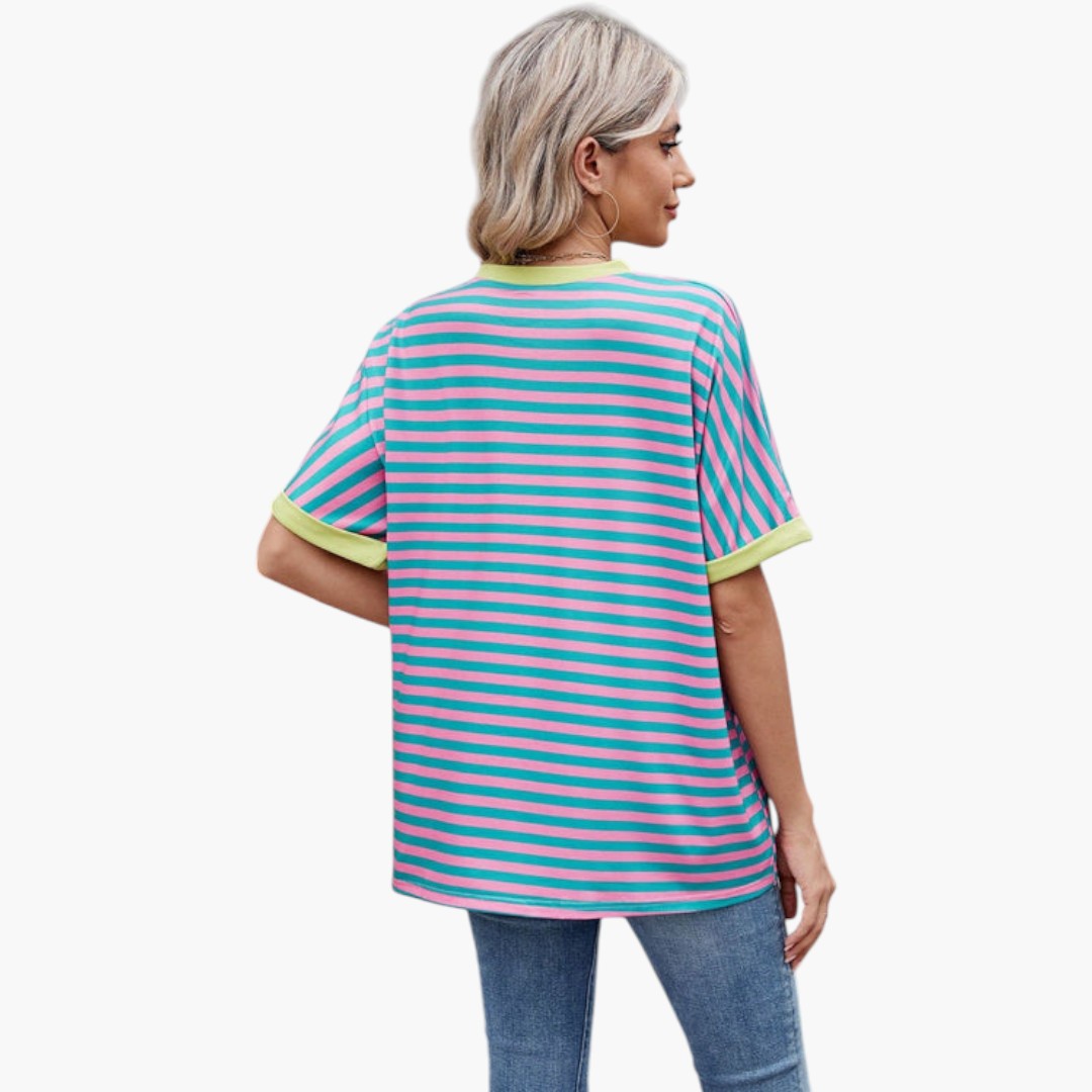T shirt femme col rond à rayures horizontales