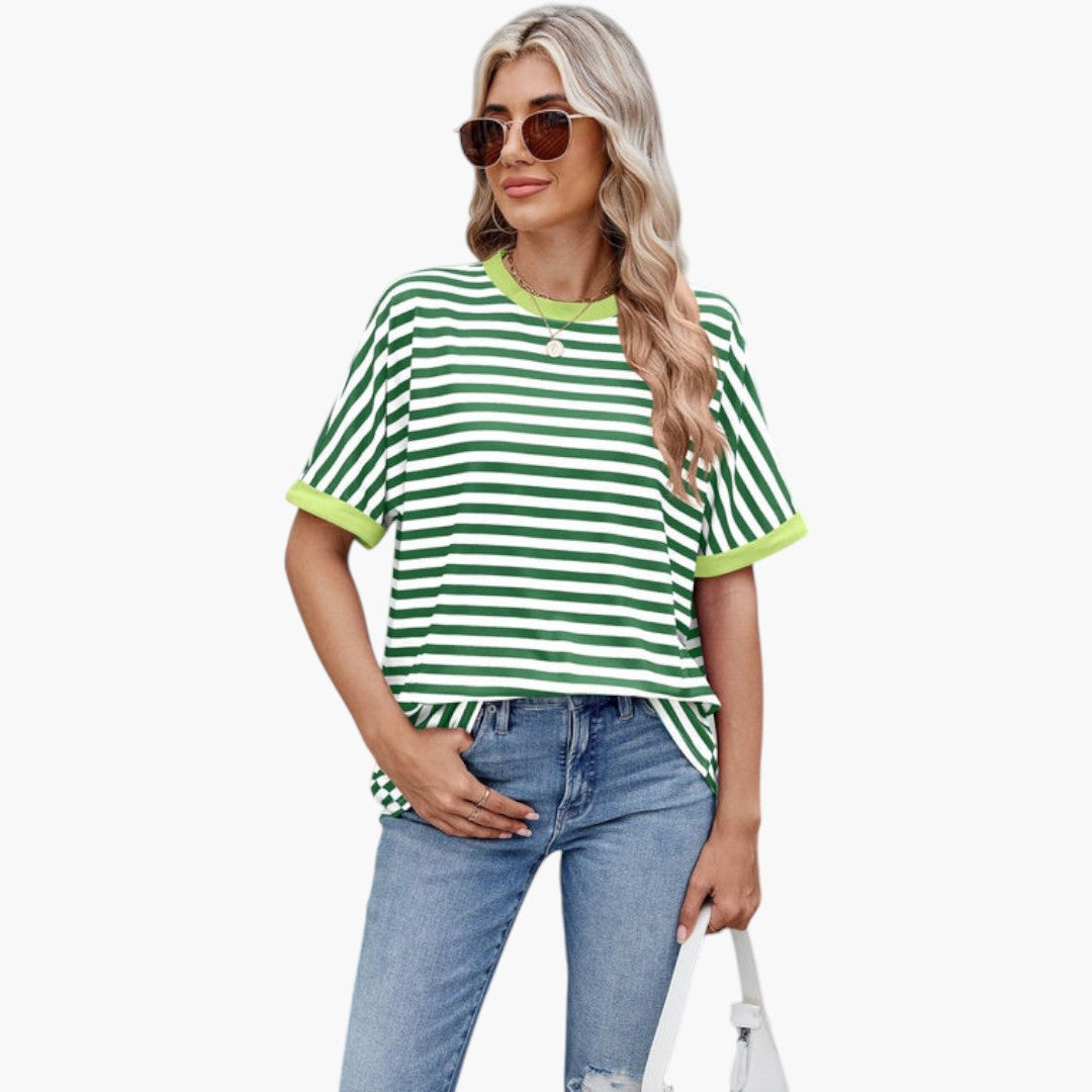 T shirt femme col rond à rayures horizontales