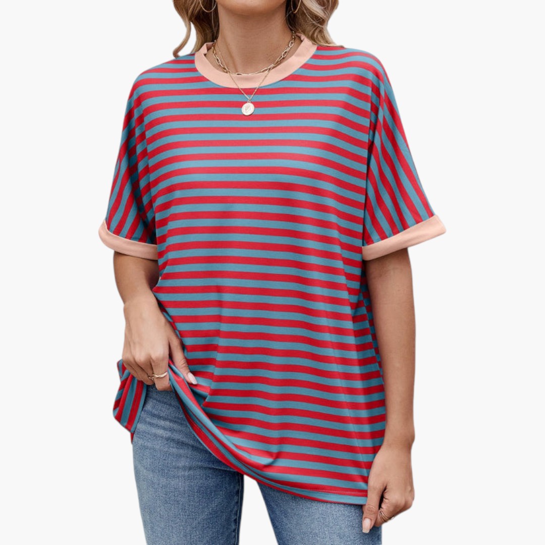 T shirt femme col rond à rayures horizontales
