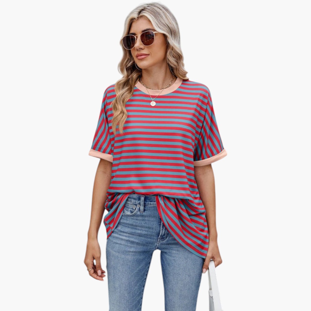 T shirt femme col rond à rayures horizontales