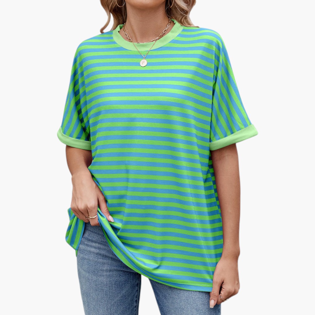 T shirt femme col rond à rayures horizontales