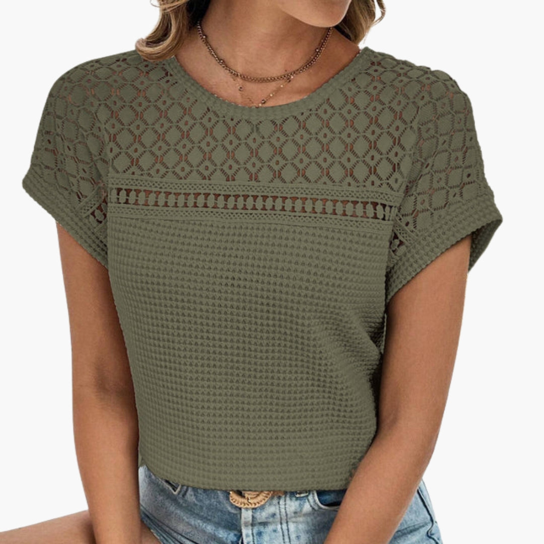 T shirt femme col rond avec empiècements texturés