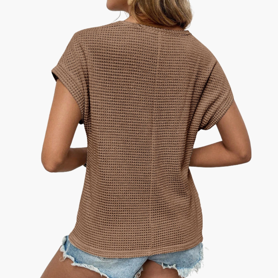 T shirt femme col rond avec empiècements texturés