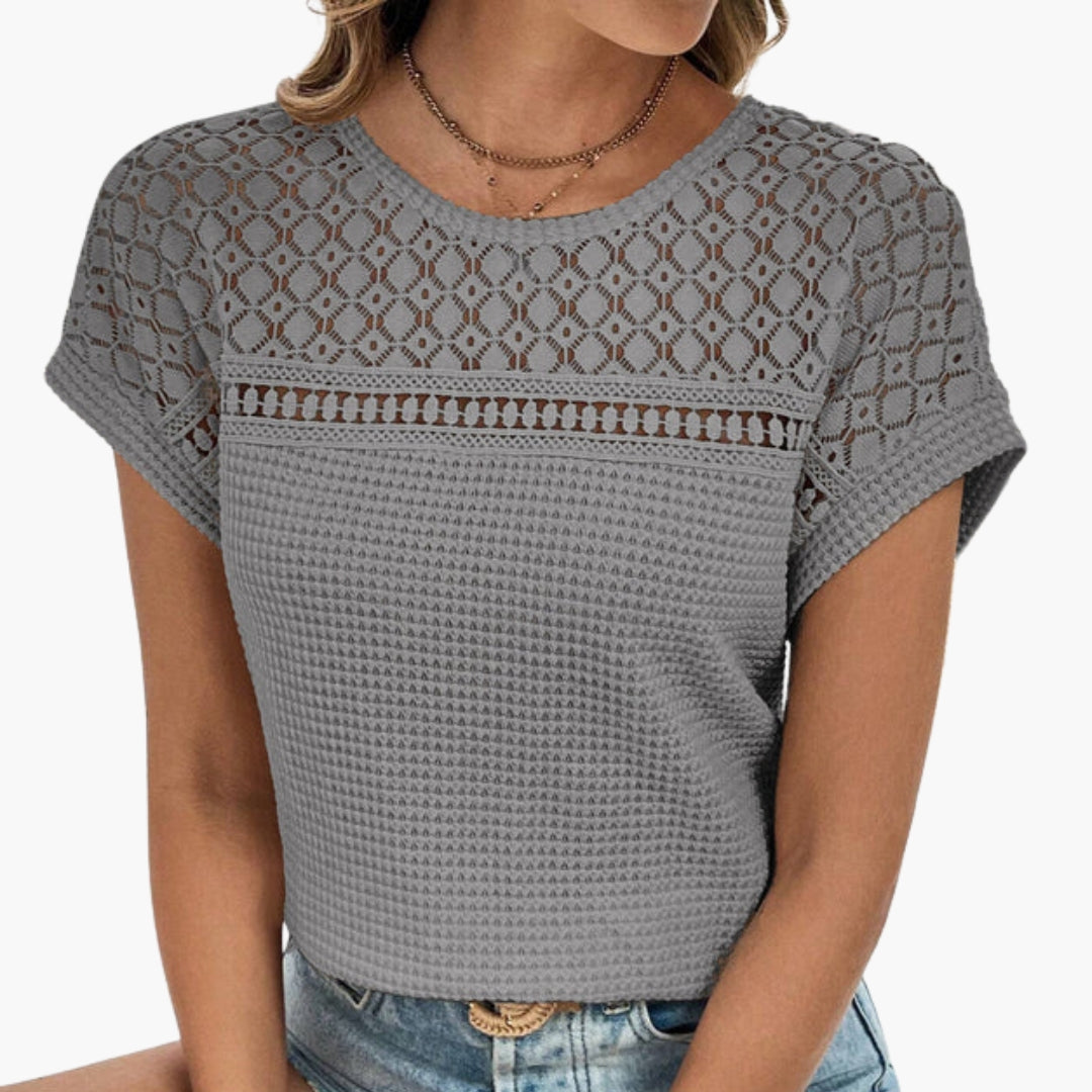 T shirt femme col rond avec empiècements texturés