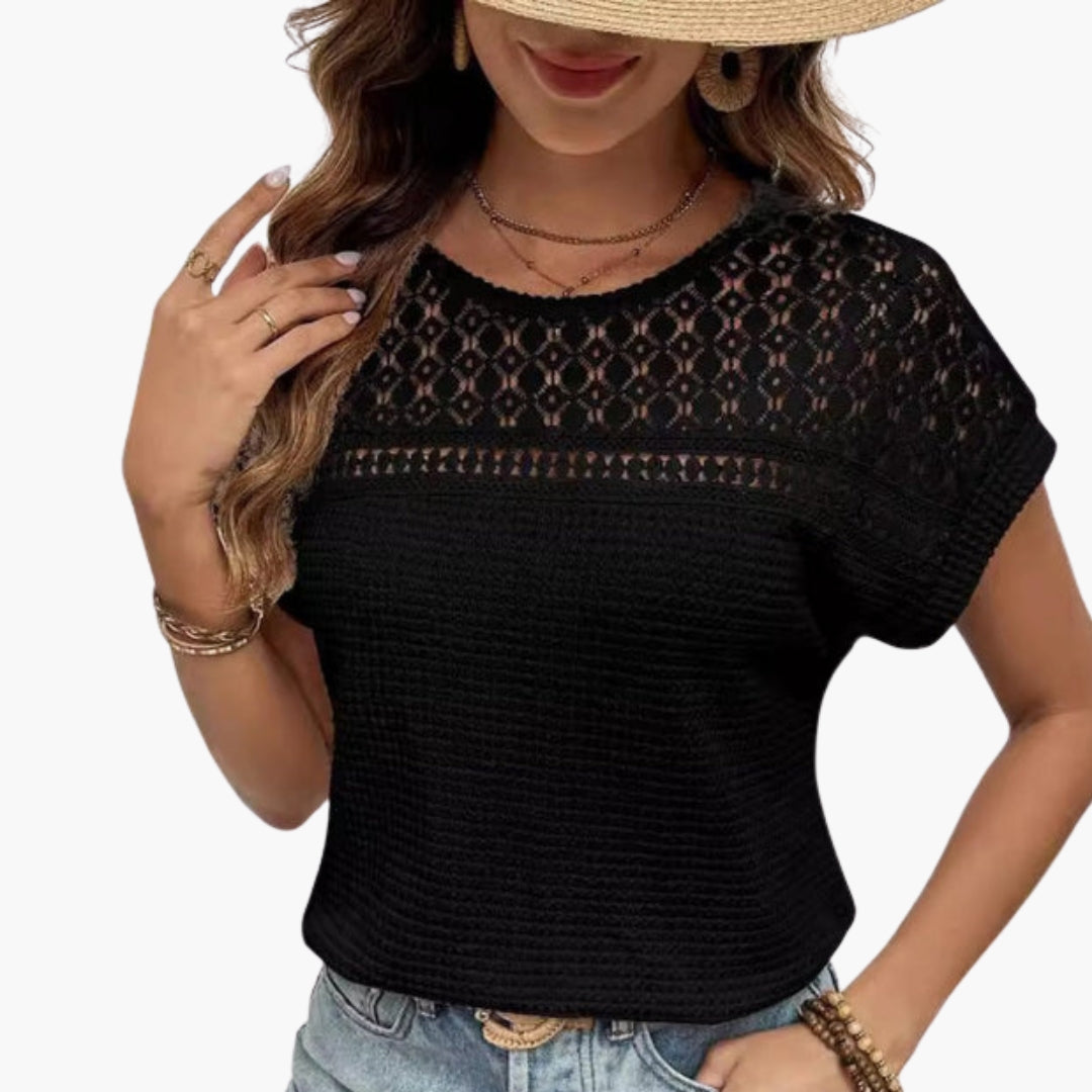 T shirt femme col rond avec empiècements texturés