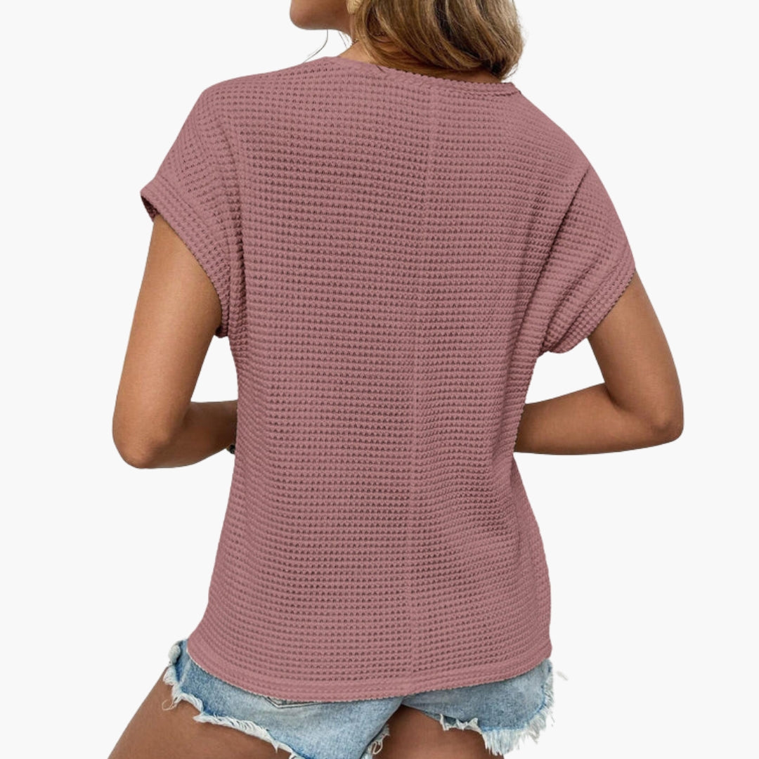 T shirt femme col rond avec empiècements texturés