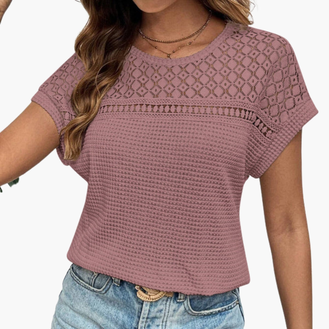 T shirt femme col rond avec empiècements texturés