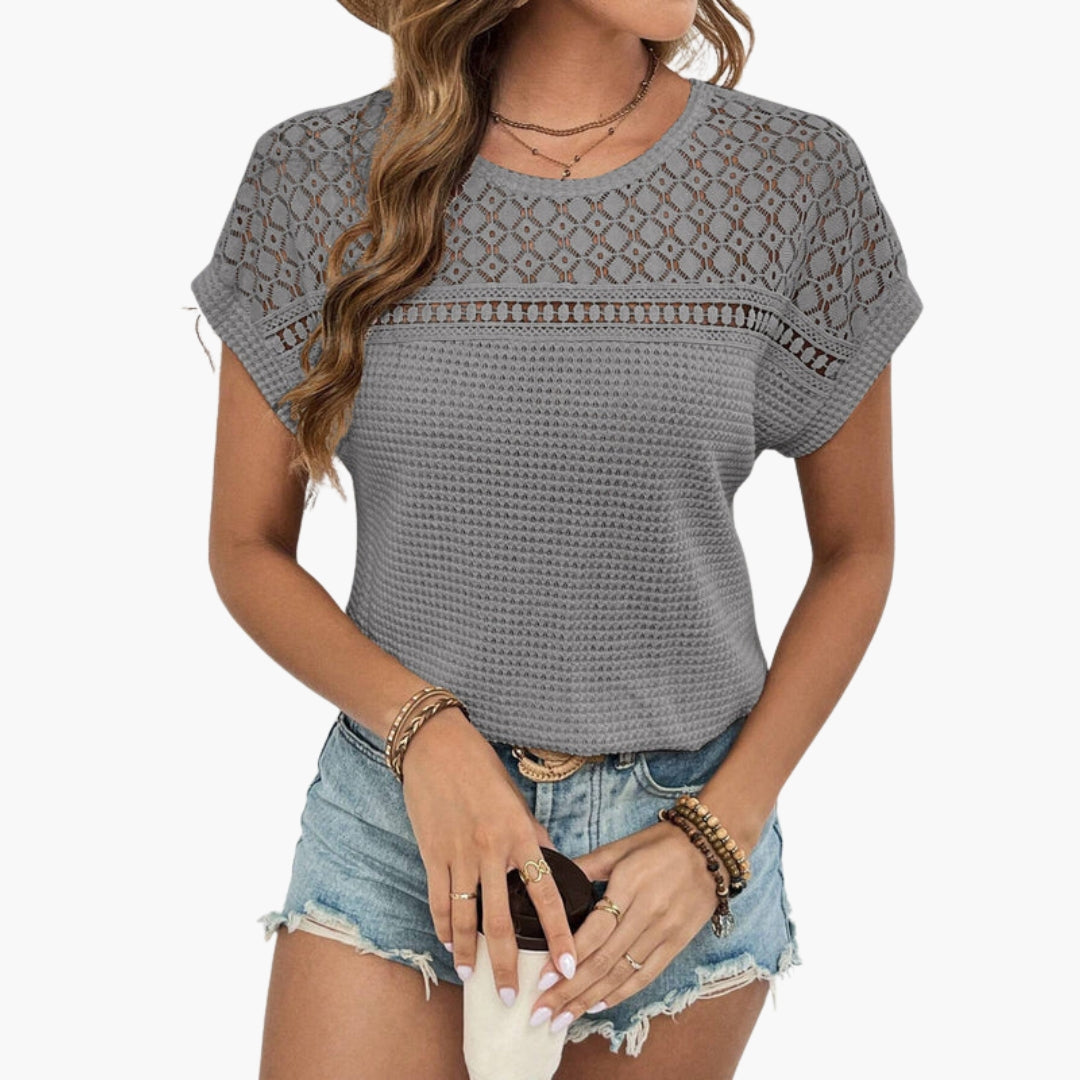 T shirt femme col rond avec empiècements texturés