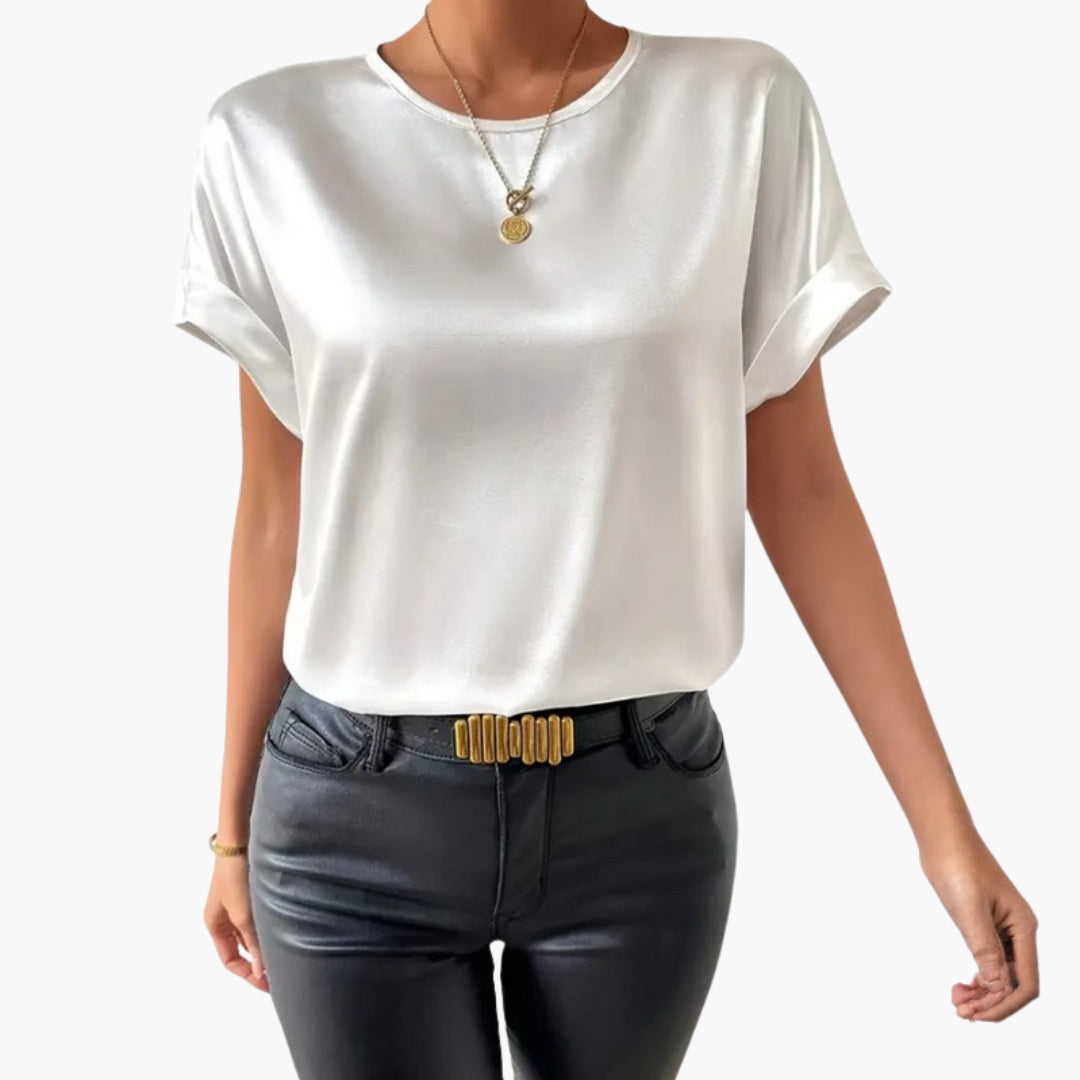 T shirt femme col rond manches courtes à revers
